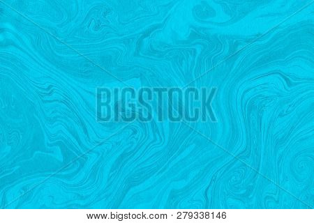 Suminagashi Marble Texture Hand Painted With Cyan Ink. Digital Paper 1075 Performed In Traditional J
