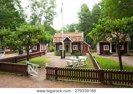 Vimmerby, Sweden - June 19 2018- Astrid Lindgren World, Astrid Lindgrens Varld Theme Park. Bullerby