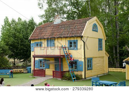 Vimmerby, Sweden - June 19, 2018, Astrid Lindgren World, Astrid Lindgrens Varld Theme Park. Villa Vi