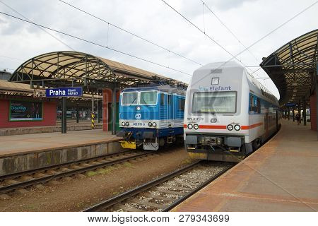 Prague, Czech Republic - April 23, 2018: A Cloudy April Day On The Platform Of The Main Railway Stat
