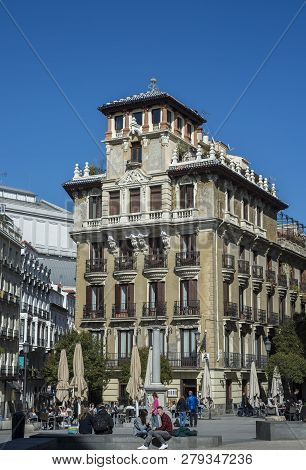 Madrid - March 13, 2016: A Sunny Sunday In Ramales Square, In The District Known As The Madrid De Lo