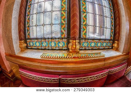 Budapest, Hungary - December 19, 2018: Interior Of The Parliament Of Budapest, The Seat Of The Hunga