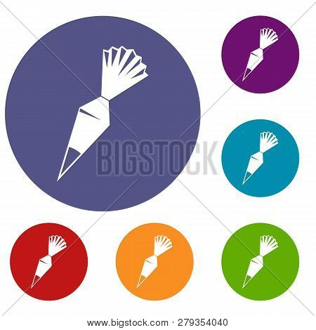Cotton Icing Bag Icons Set In Flat Circle Reb, Blue And Green Color For Web