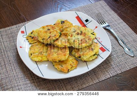 Potato Pancakes With Green Onions. Draniki - Potato Fritters. The Naitonal Dish Of Belarus, Ukraine 