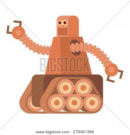 Robot With Caterpillar Track Icon. Cartoon Illustration Of Robot With Caterpillar Track Icon For Web