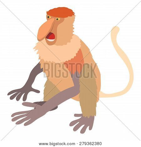 Nasalis Monkey Icon. Cartoon Illustration Of Nasalis Monkey Icon For Web Isolated On White Backgroun