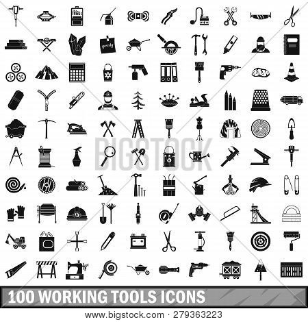 100 Working Tools Icons Set In Simple Style For Any Design Illustration