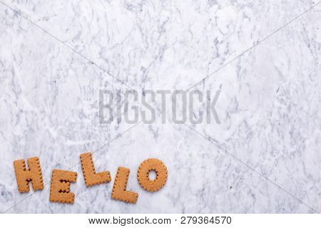 Letters Tasy Cookies Hello On Marble Background