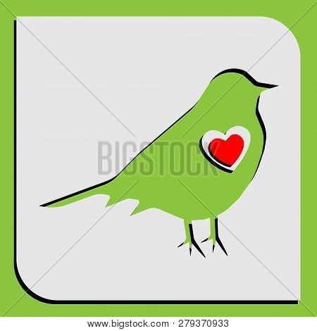 Vector Illustration A Spring Card With A Silhouette Of A Bird With A Shadow On A Green Background An