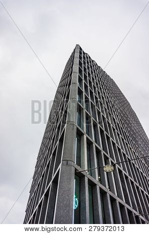 Poznan, Poland - November 16, 2018: Top Of The Modern Baltyk Office Building On The Roosevelta Stree