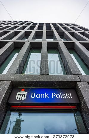Poznan, Poland - November 16, 2018: High Modern Baltyk Office Building With Pko Bank Polski On The R
