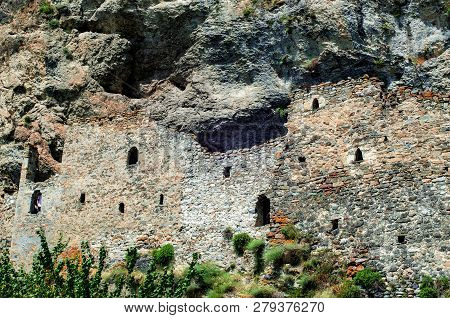 Medieval Rock Fortress In North Ossetia Alania, Russia, Dzivgis Village. Medieval Monument Of Archit
