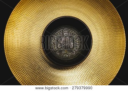 Buddha Tibetian Nepal Singing Bowl. Abstract Background.
