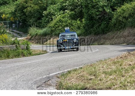 Pesaro Colle San Bartolo , Italy - May 17 - 2018 : Triumph Tr 3 Sports 1957 On An Old Racing Car In 