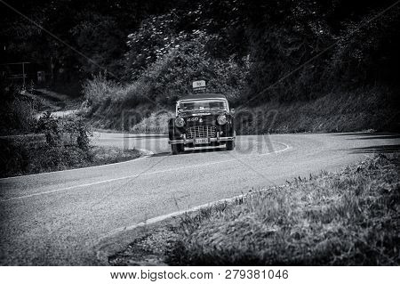 Pesaro Colle San Bartolo , Italy - May 17 - 2018 : Triumph Tr 3 Sports 1957 On An Old Racing Car In 