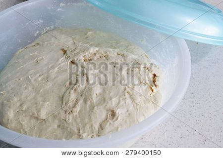 Leavened Dough, Homemade Leavened Dough In The Bowl,
