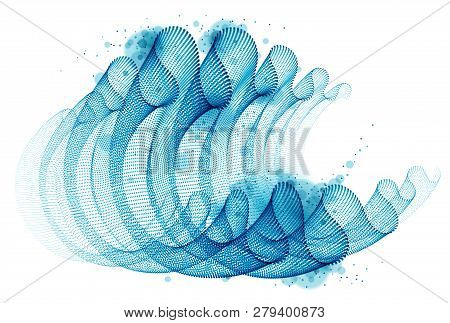 Dynamic Particles Wave Flowing, Transparent Tulle Textile On Wind. Dotted Curves Vector Abstract Bac