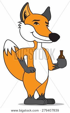 A Mellow Cartoon Fox Is Enjoying A Beer