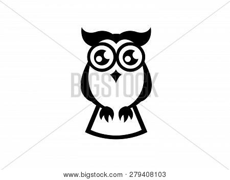 Owl Open Big Eyes Black Logo Design