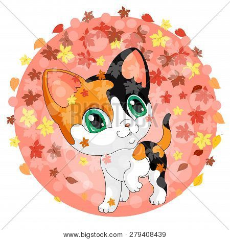 Kitten Cute Cat Red Autumn Background Vector
