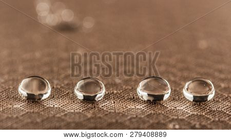 Water Droplets On Moisture Resistant Fabric Close Up