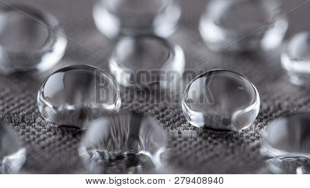 Water Droplets On Moisture Resistant Fabric Close Up