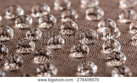 Water Droplets On Moisture Resistant Fabric Close Up
