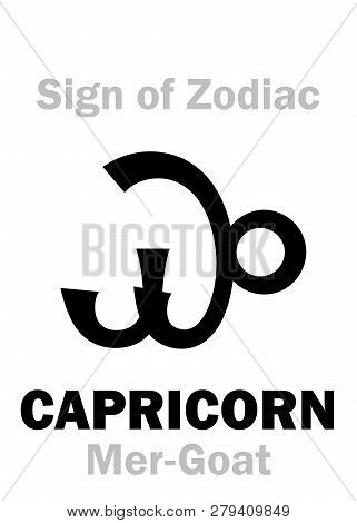 Astrology Alphabet: Sign Of Zodiac Capricorn (the Mer-goat). Hieroglyphics Character Sign (single Sy