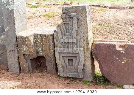 Precisely Carved Stone At Pumapunku Ruins, Pre-columbian Archaeological Site, Bolivia