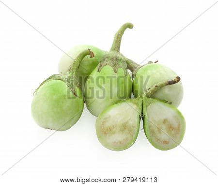Thai Eggplant Or Yellow Berried Nightshade On White Background Thai Eggplant Vegetable Isolated