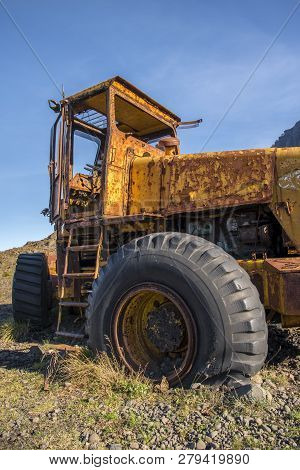 An Abandoned Loader In The Eastfjords Of Iceland.