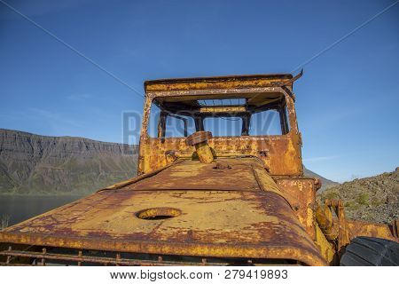 An Abandoned Loader In The Eastfjords Of Iceland.