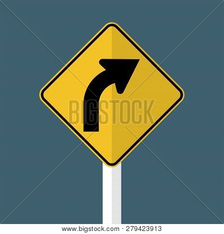 Right Curve Ahead Sign,sign, Curve, Arrow, Road,