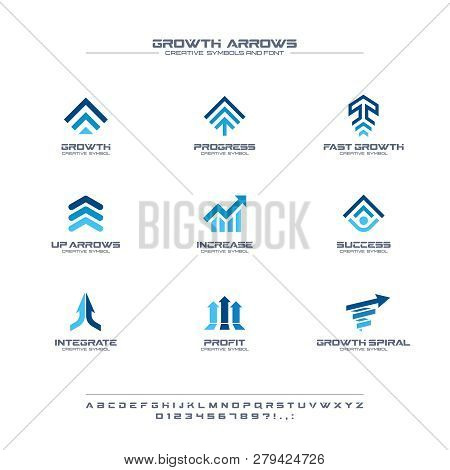 Growth Arrows Creative Symbols Set, Font Concept. Finance Profit, Bank, Stock Market Abstract Busine