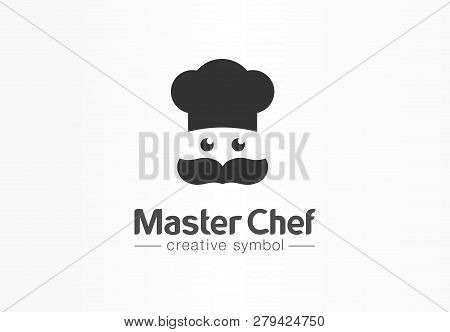Master Chef Creative Symbol Concept. Cook Face, Mustache And Hat, Restaurant Abstract Business Logo.