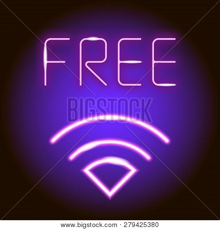 Free Wifi - Neon Sign. Wireless Internet Access Point. Vector Illustration.colorful Image