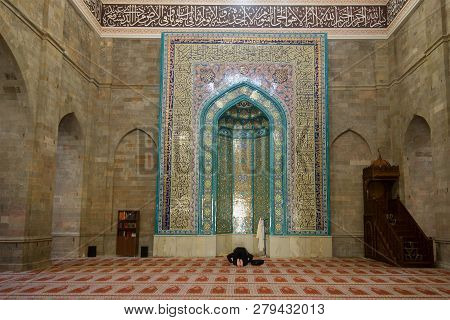 Shemakhi, Azerbaijan - January 03, 2018: Prayer In The Ancient Juma Mosque