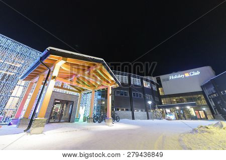 Editorial: Kuusamon City, Finland, 27th December 2018. Holiday Club Kuusamon Tropiikki With Heavy Sn