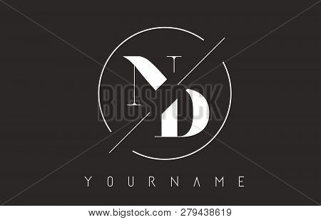 Nd Letter Logo With Cutted And Intersected Design And Round Frame Vector Illustration