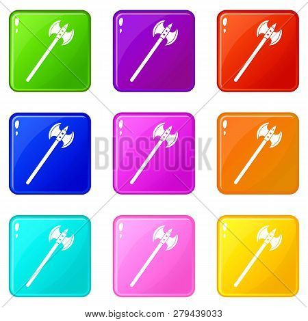Poleaxe Icons Of 9 Color Set Isolated Illustration