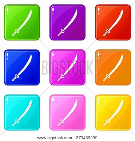 Katana Icons Of 9 Color Set Isolated Illustration