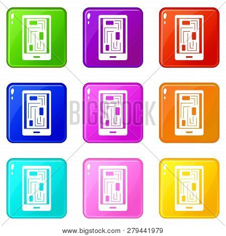 Phone Innards Icons Of 9 Color Set Isolated Illustration