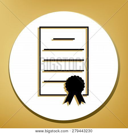 Check Mark Sign Illustration. Vector. Black Icon With Light Brown Shadow In White Circle With Shaped