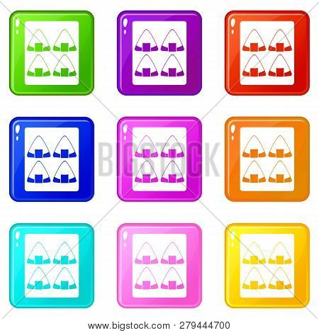 Sushi Icons Of 9 Color Set Isolated Illustration