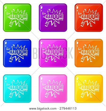 Kaboom, Explosion Icons Of 9 Color Set Isolated Illustration