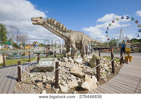 Kirov, Russia - August 30, 2017: Sculpture Of An Amargasaurus In The Sunny August Afternoon. 