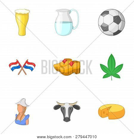 Typical Netherlands Icons Set. Cartoon Set Of 9 Typical Netherlands Icons For Web Isolated On White 