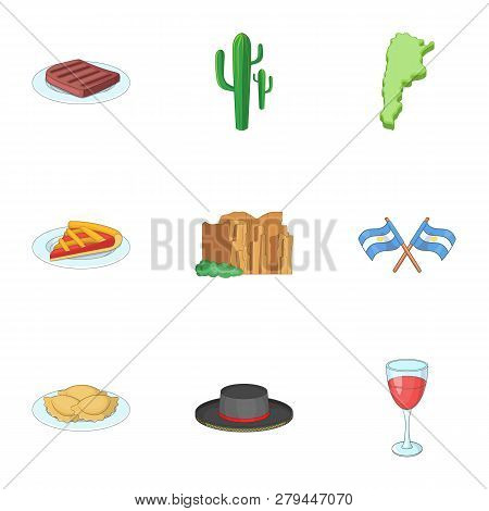 Typical Argentina Icons Set. Cartoon Set Of 9 Typical Argentina Icons For Web Isolated On White Back
