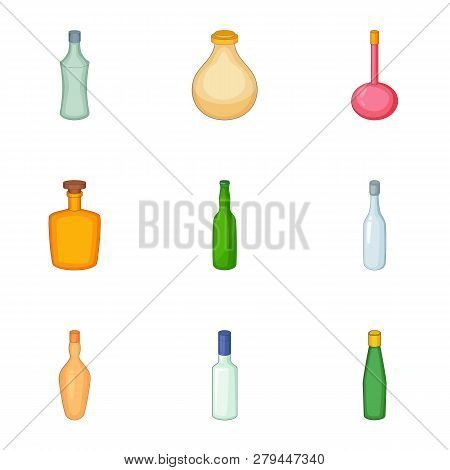 Emprty Beer Bottle Icons Set. Cartoon Set Of 9 Emprty Beer Bottle Icons For Web Isolated On White Ba