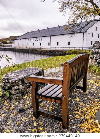 Isle Of Skye , Scotland - October 10 2018: Talisker Distillery Is An Island Single Malt Scotch Whisk